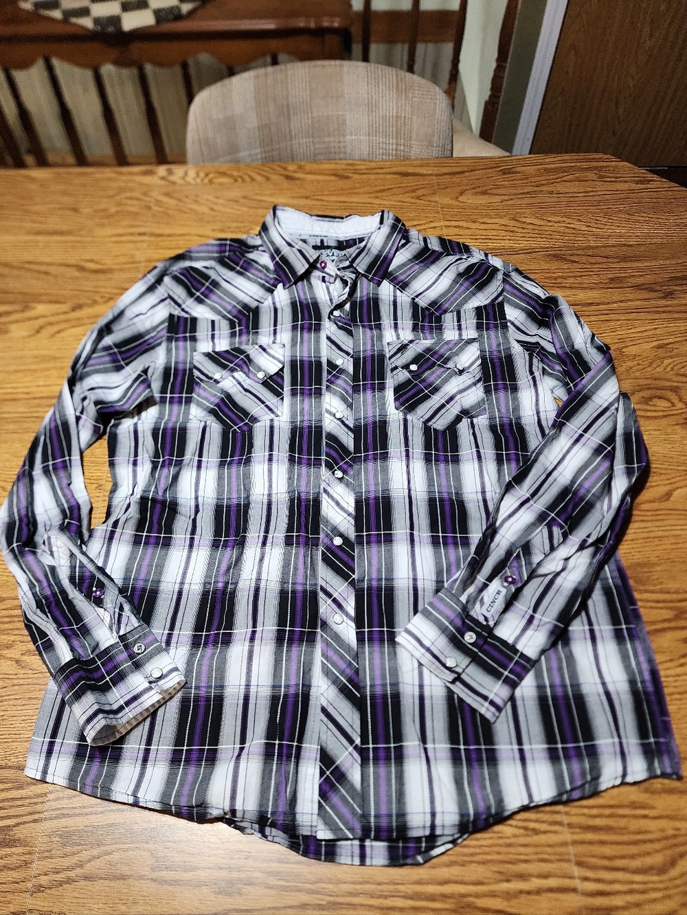 Garth Brooks Sevens By Cinch Men's Purple, Black & White Plaid Button-Down Shirt